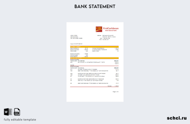 цифровая загрузка шаблона слова банковской выписки CIBC в Канаде